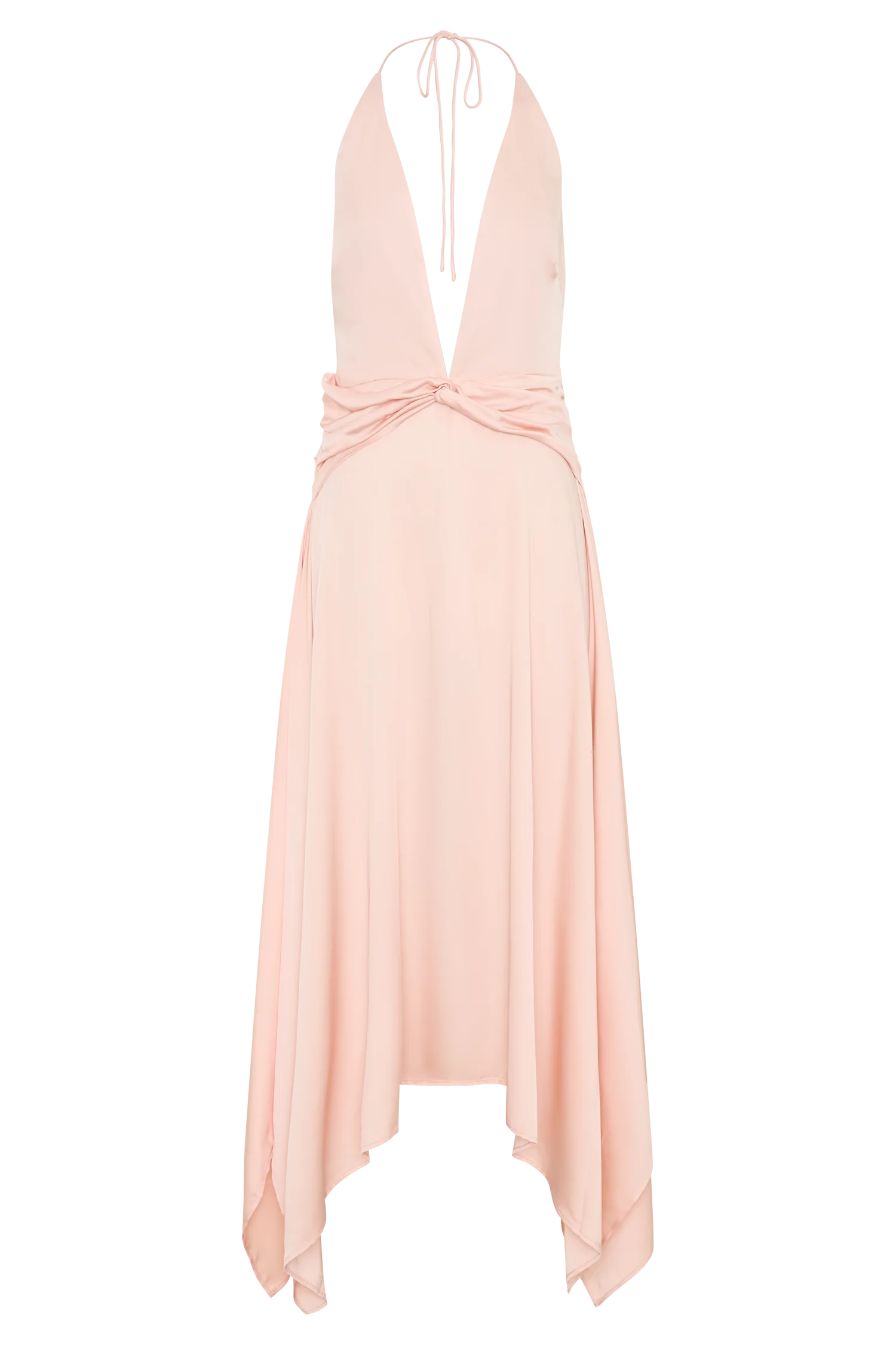 Cyra Plunge Satin Midi Dress - Peach