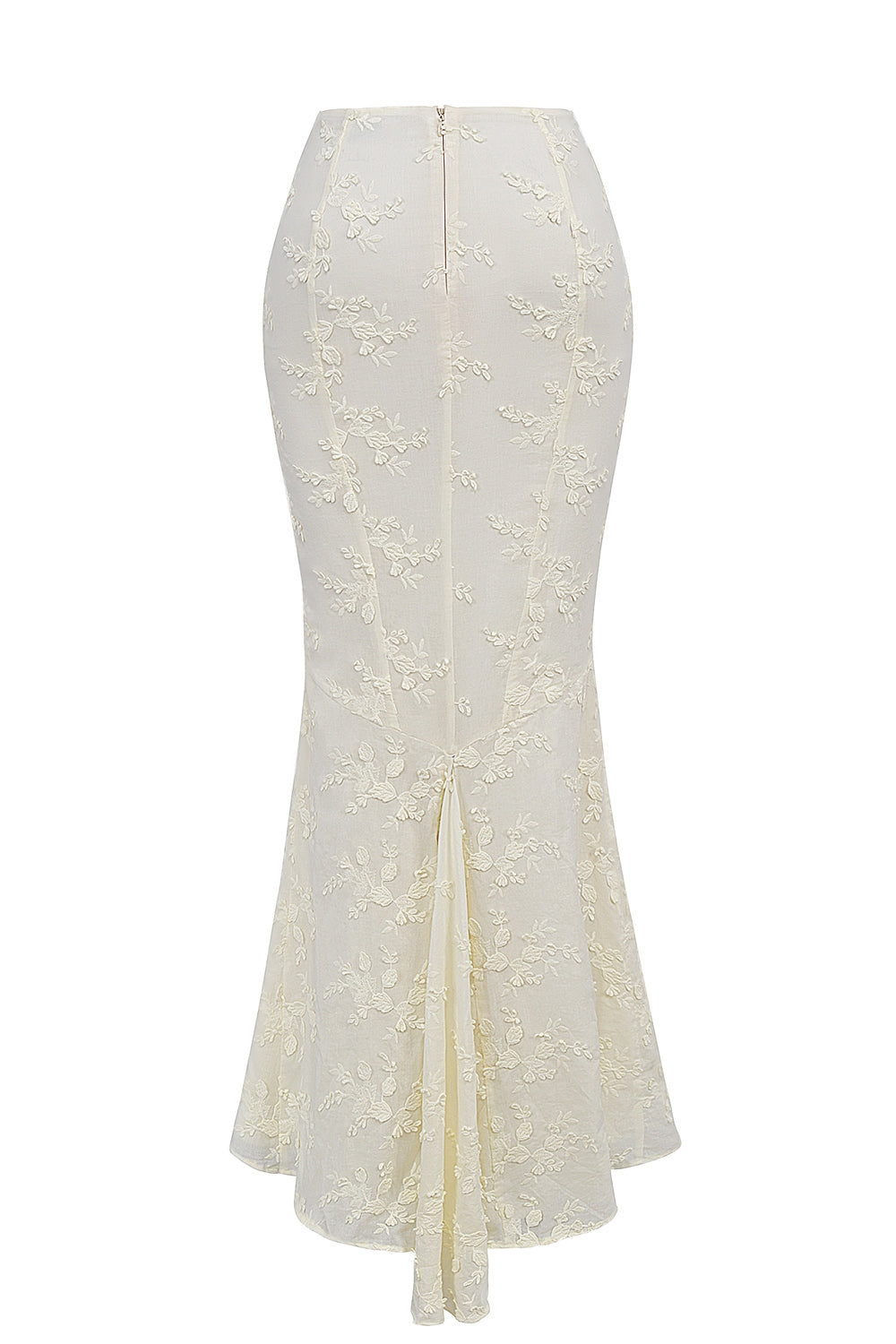 Veronica-Vintage Ivory Embroidered Godet Maxi Skirt