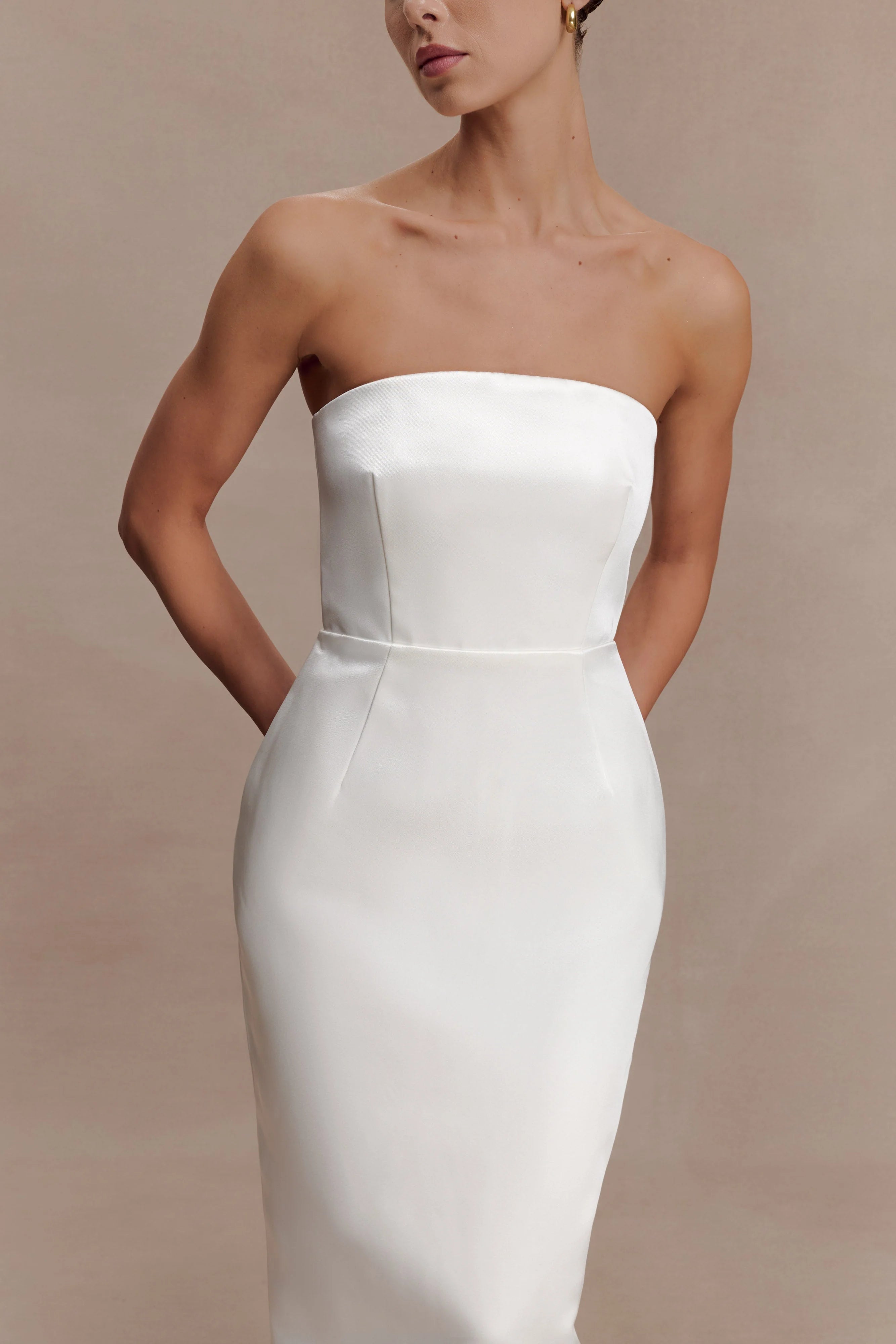 Ophelia Peplum Satin Maxi Dress - Ivory