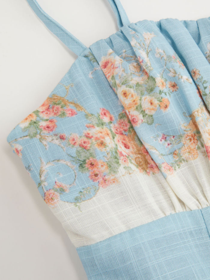 Square Neck Floral Tiered Flared Mini Cami Dress
