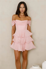 Pretty In The Sun Off Shoulder Mini Dress Pink