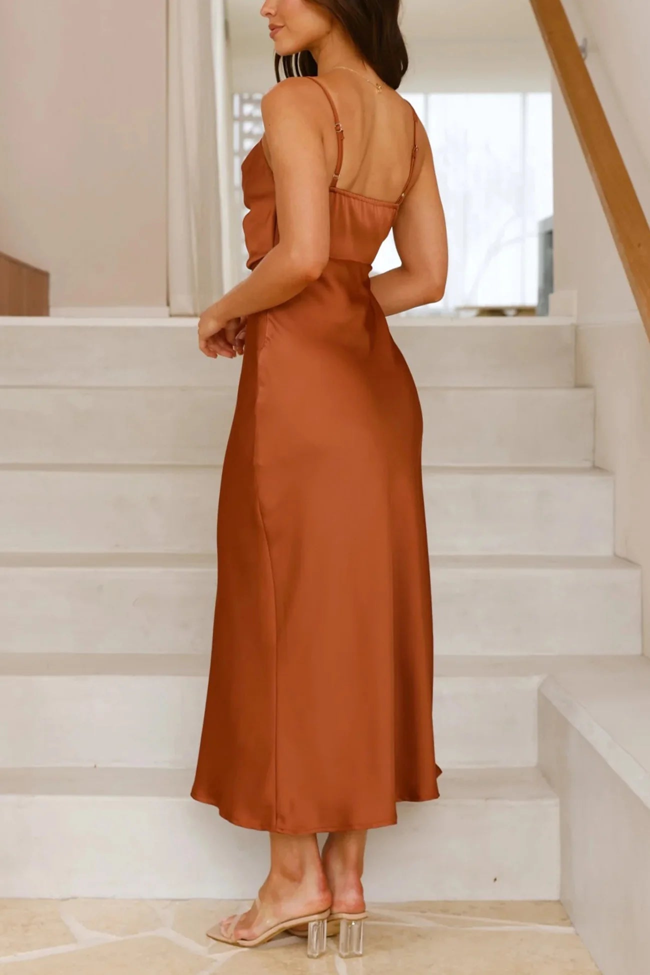 Satin Cowl Neck Cami Dress