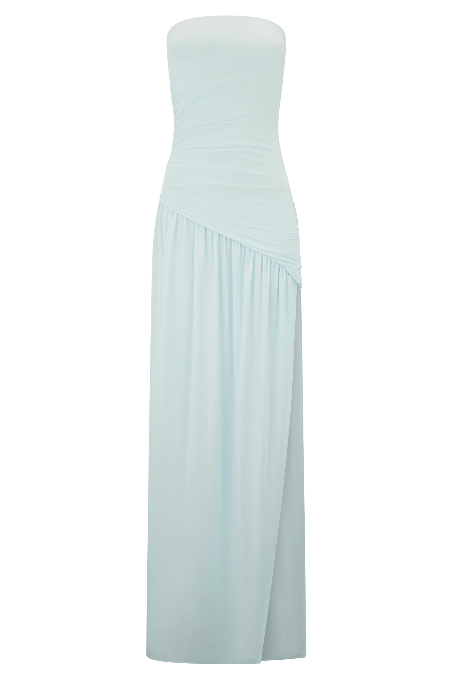 Bex Strapless Slinky Maxi Dress With Split - Pale Blue