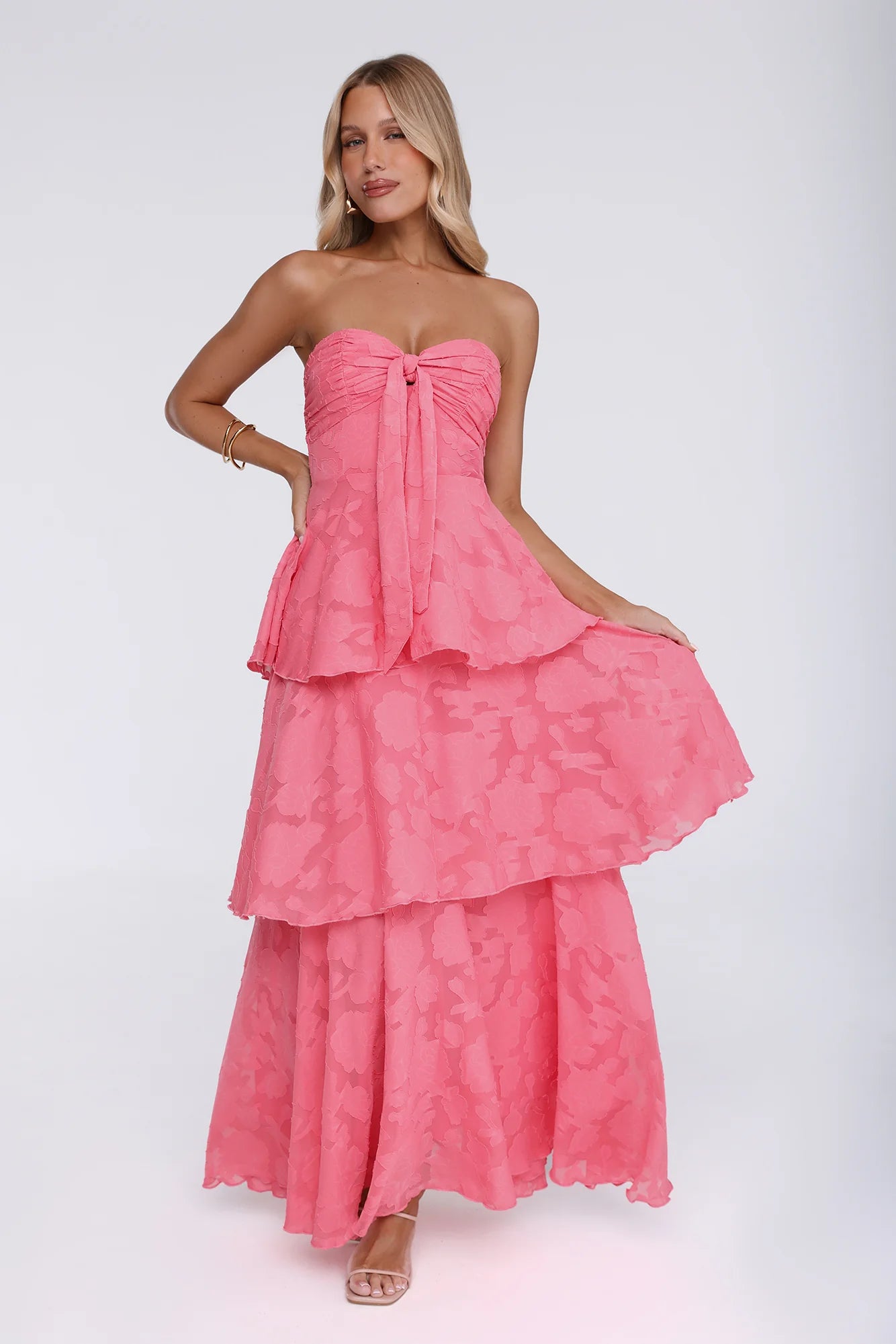 Unmatched Style Strapless Maxi Dress Coral