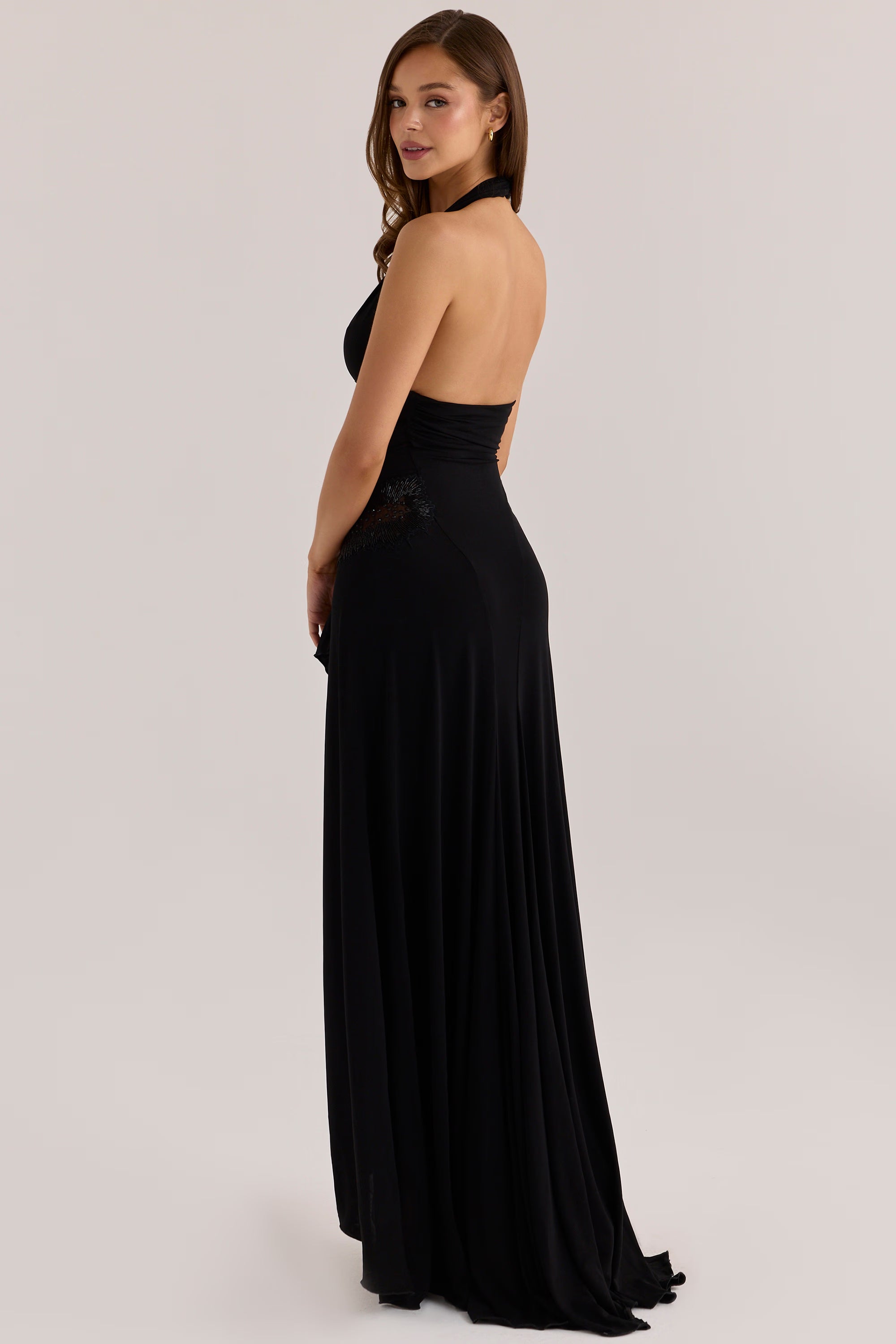 Natalina black custom hand beaded & embellished maxi dress - limited