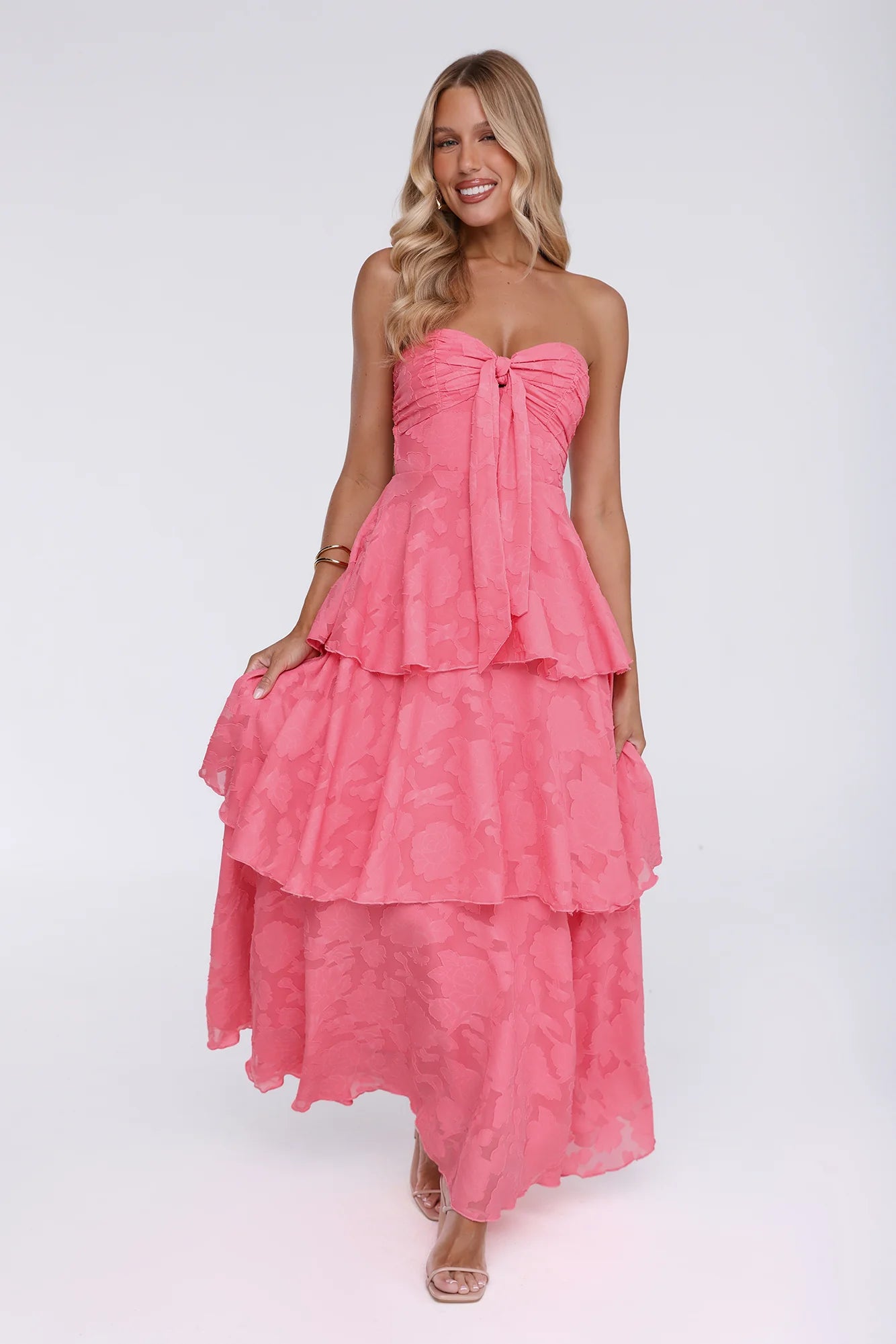 Unmatched Style Strapless Maxi Dress Coral