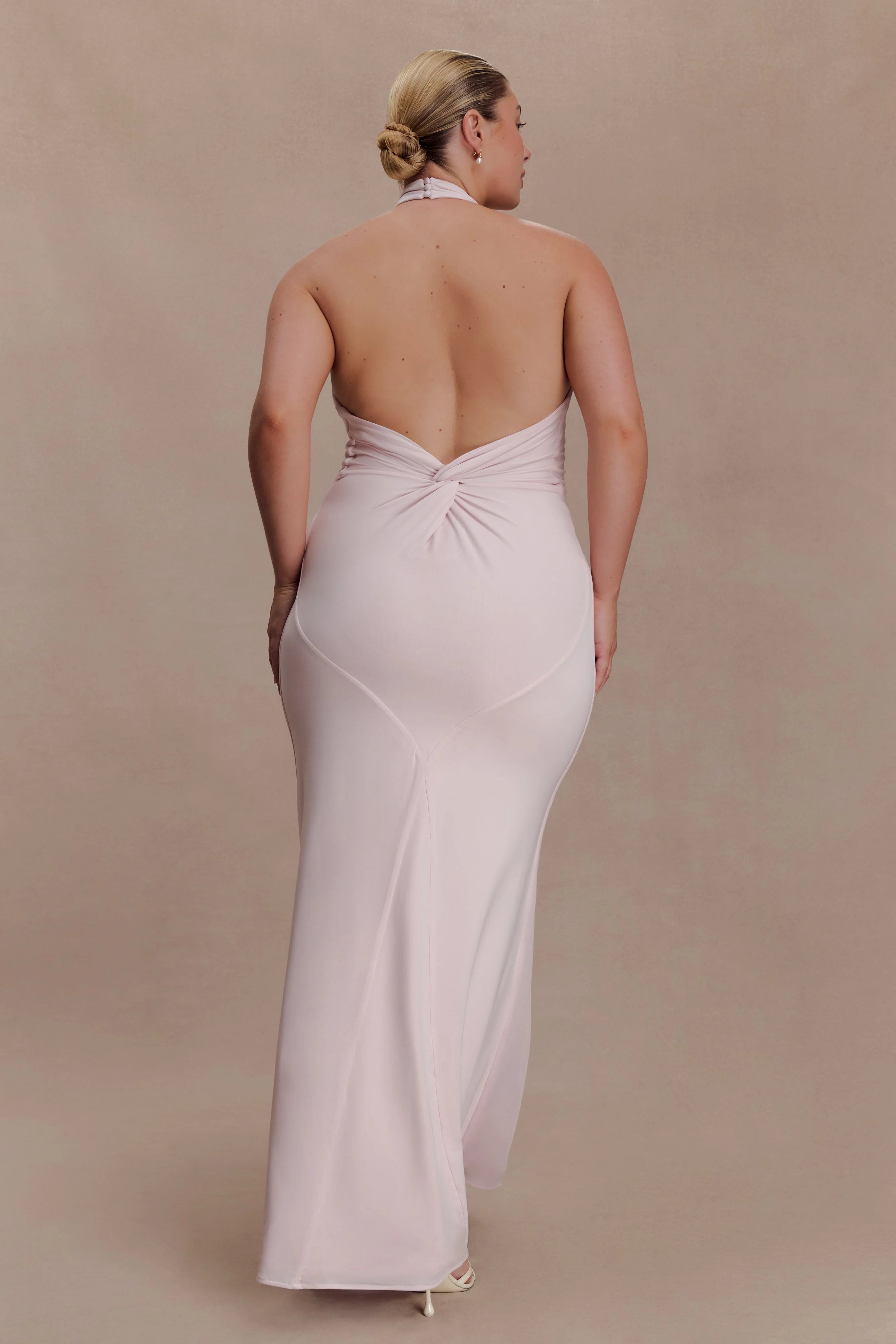 Elyna Slinky Halter Maxi Dress - Pale Pink