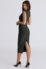The Super Plunge-Emerald Stretch Bandage Midi Dress