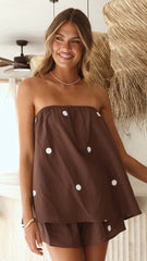 Calliope Strapless Top and Shorts Set - Brown/White Polka