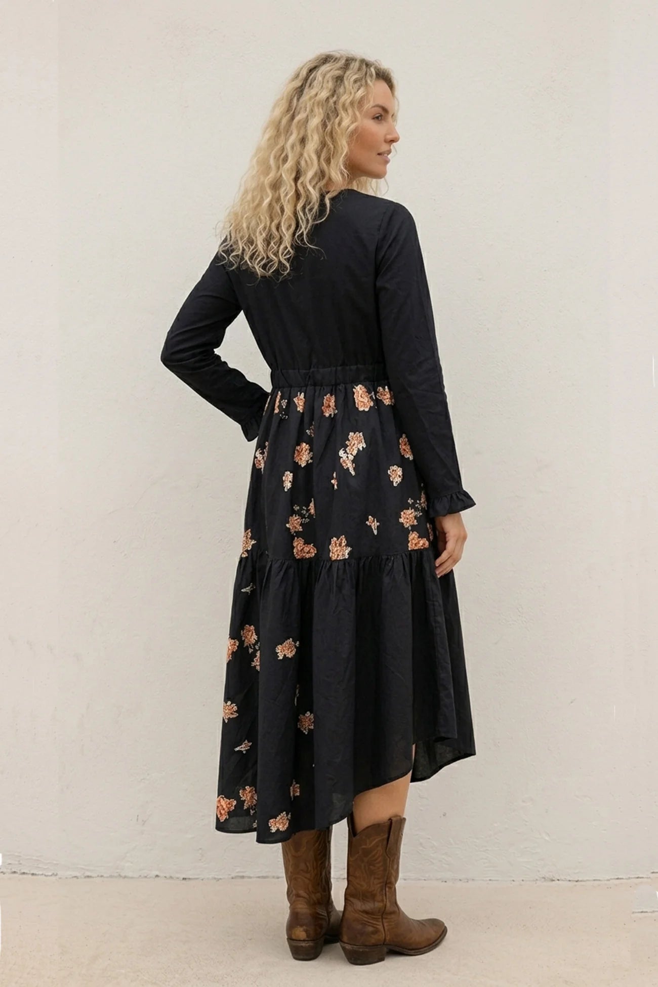 Floral Print Irregular Hem Retro Midi Dress