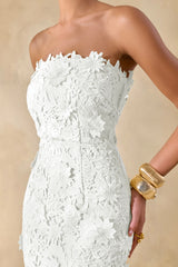 Gracie | White Lace Bandeau Maxi Dress