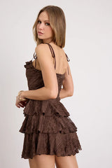 Chessica Brown Lace Tiered Tie-Strap Mini Dress