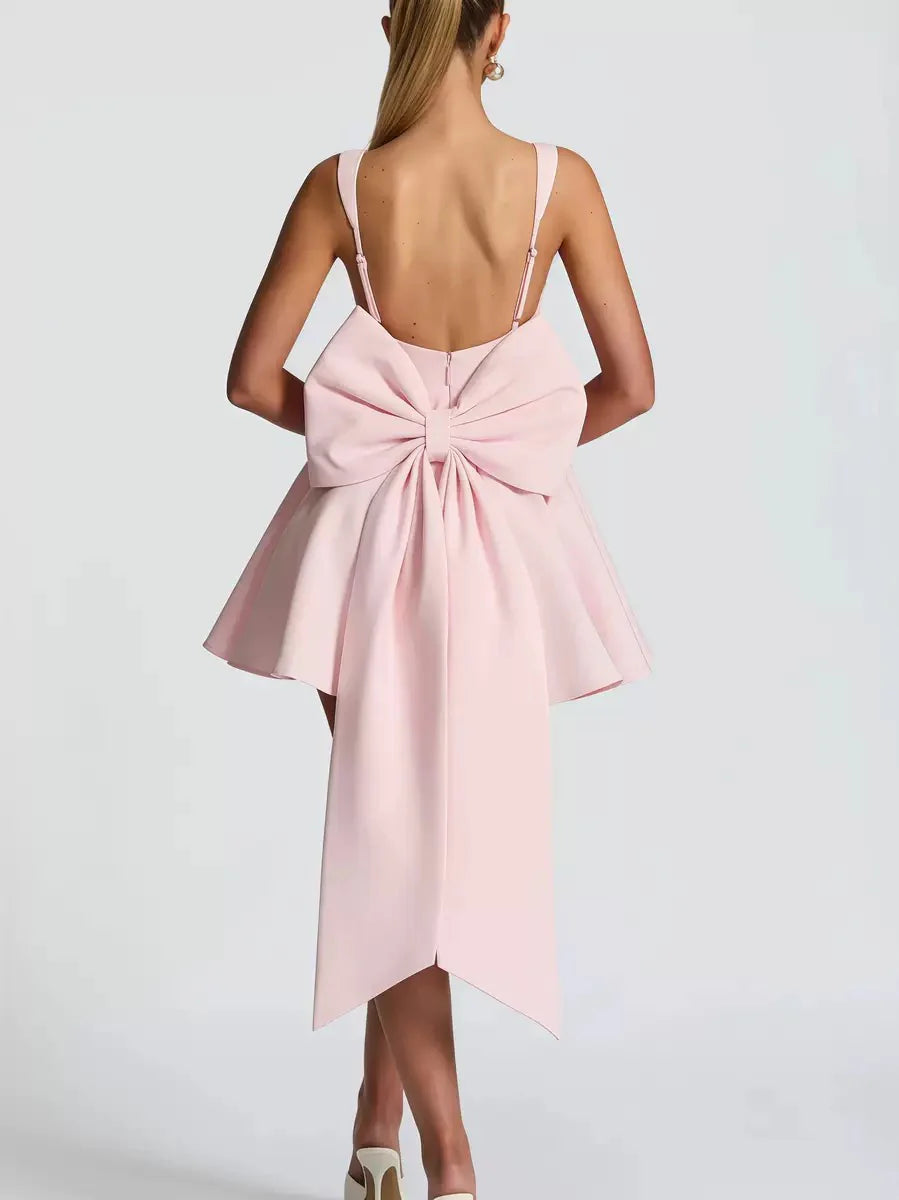 Party Dresses Cocktail Short/Mini Spaghetti Straps Sleeveless With Detachable Bow Homecoming