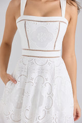 Ava-White Stretch Cotton Broderie Anglaise Midi Dress