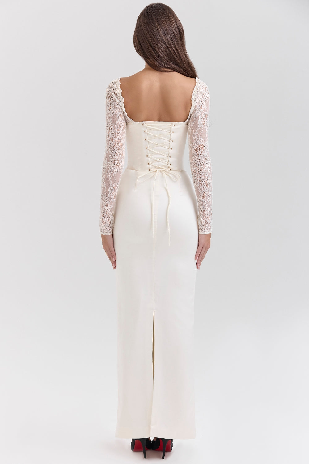 Perdi-Vintage Ivory Satin Maxi Dress