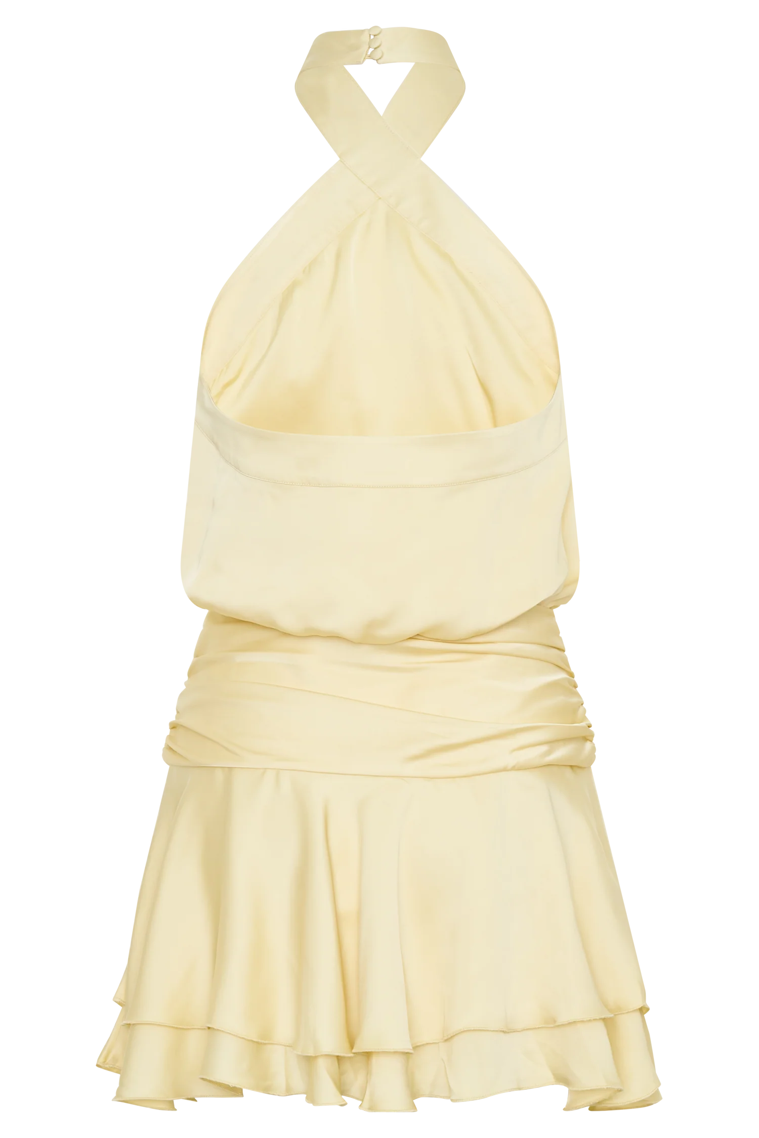 Poppy Satin Halter Mini Dress - Lemon