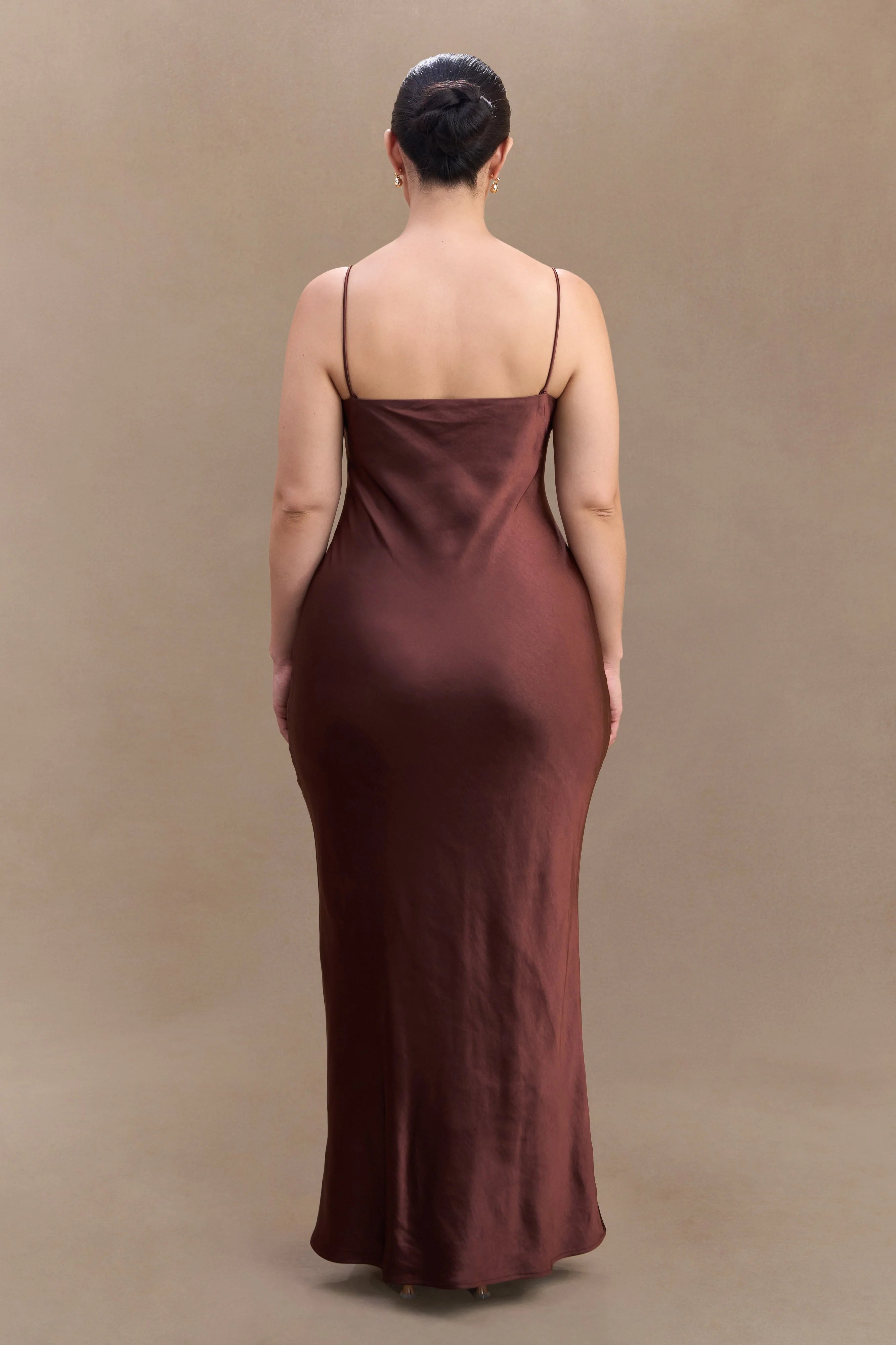 Lilly Sweetheart Satin Maxi Dress - Dark Chocolate
