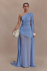 Asher Slinky One Shoulder Maxi Dress - Cornflower Blue