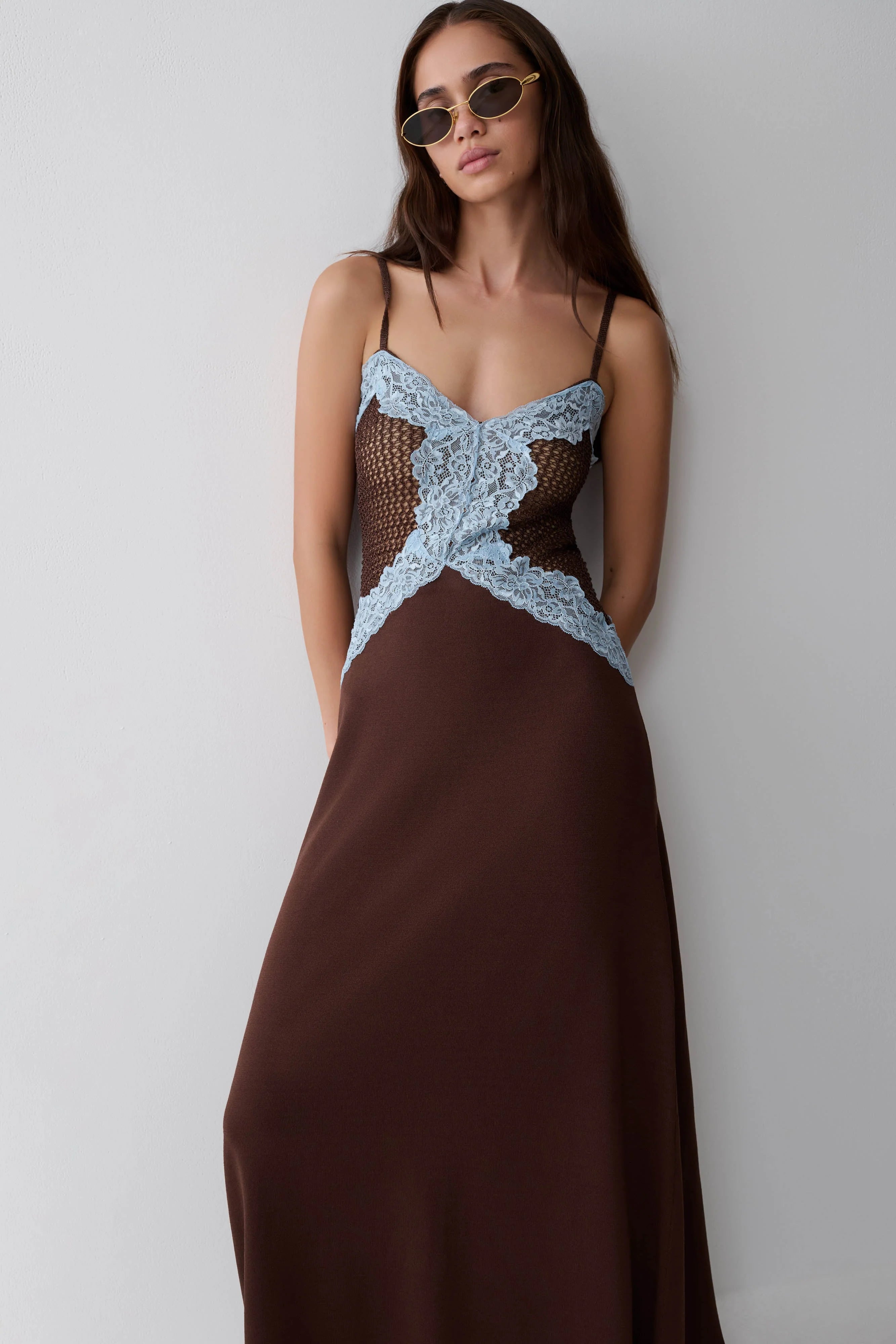 Bray Knit & Lace Maxi Dress - Chocolate/Blue