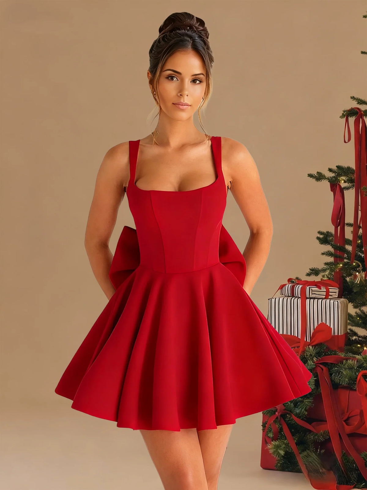 Party Dresses Cocktail Short/Mini Spaghetti Straps Sleeveless With Detachable Bow Homecoming