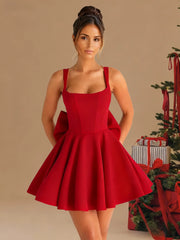 Party Dresses Cocktail Short/Mini Spaghetti Straps Sleeveless With Detachable Bow Homecoming