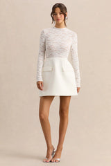 White High-Neck Lace Mini-Dress With Pocket-Details