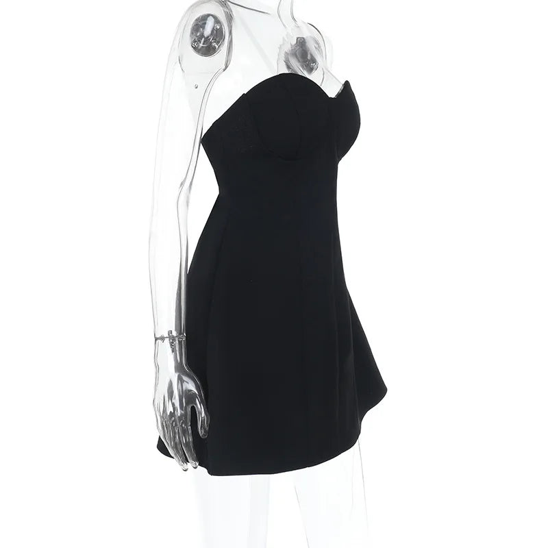 Black Flare Structured Tube Mini Dress
