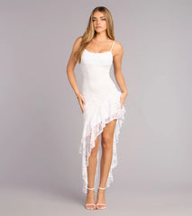 Soft Launch Lace Cowl Midi Dress
