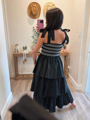 Black Smocked Tiered Maxi Dress