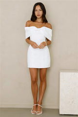 Slaying Softly Off Shoulder Mini Dress White
