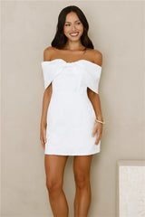 Slaying Softly Off Shoulder Mini Dress White