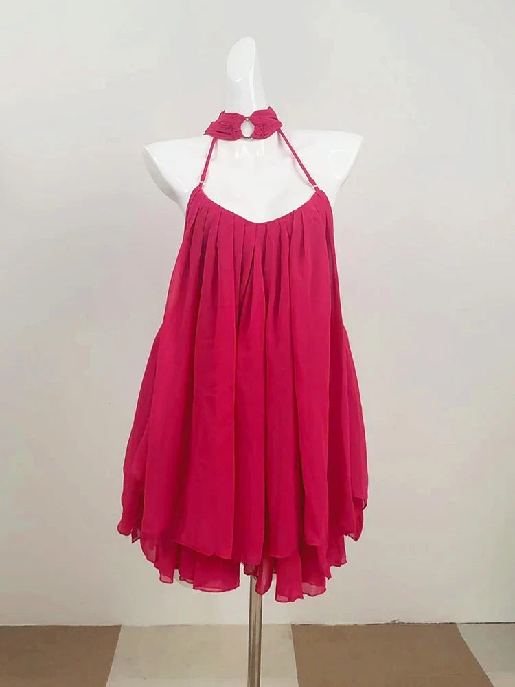 Bell Sleeve Off-Shoulder Chocker A-line Frill Mini Dress