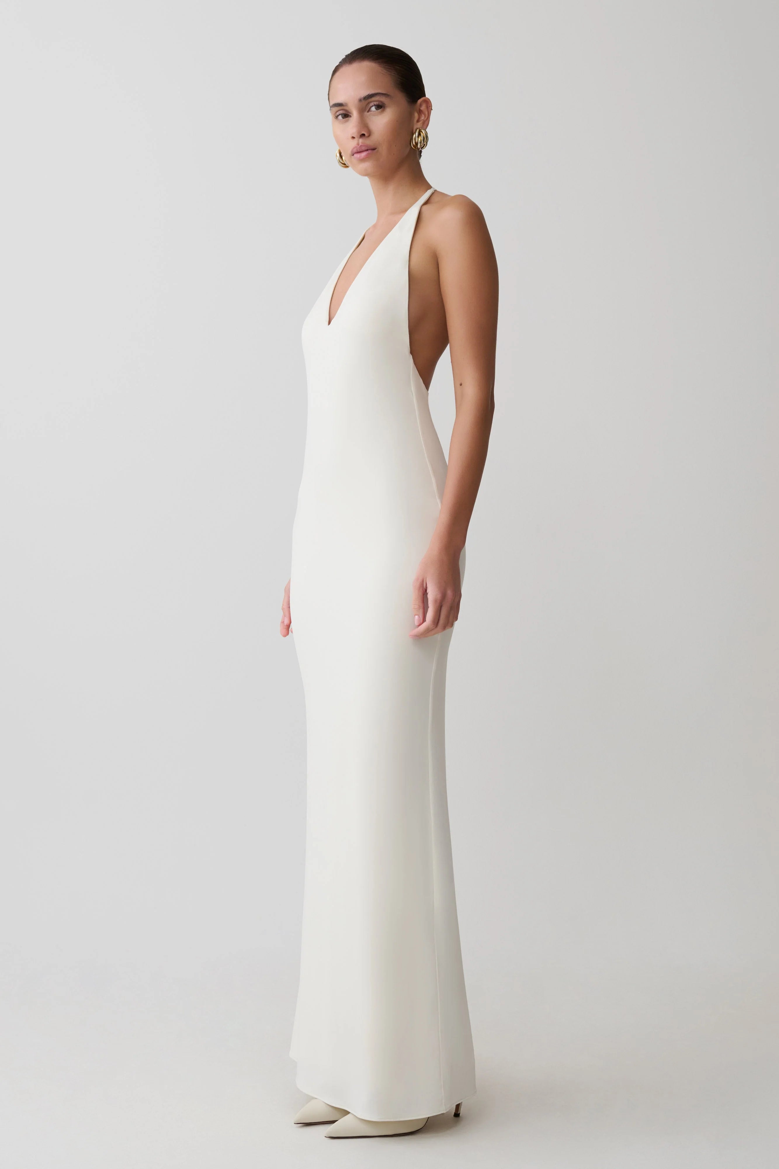 Hana Slinky Plunge Maxi Dress - Ivory