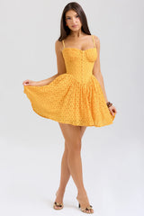 Apricot Lace Corset Mini Dress - Yellow