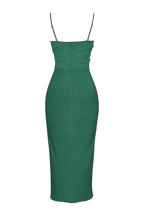 Teia-Forest Draped Corset Midi Dress