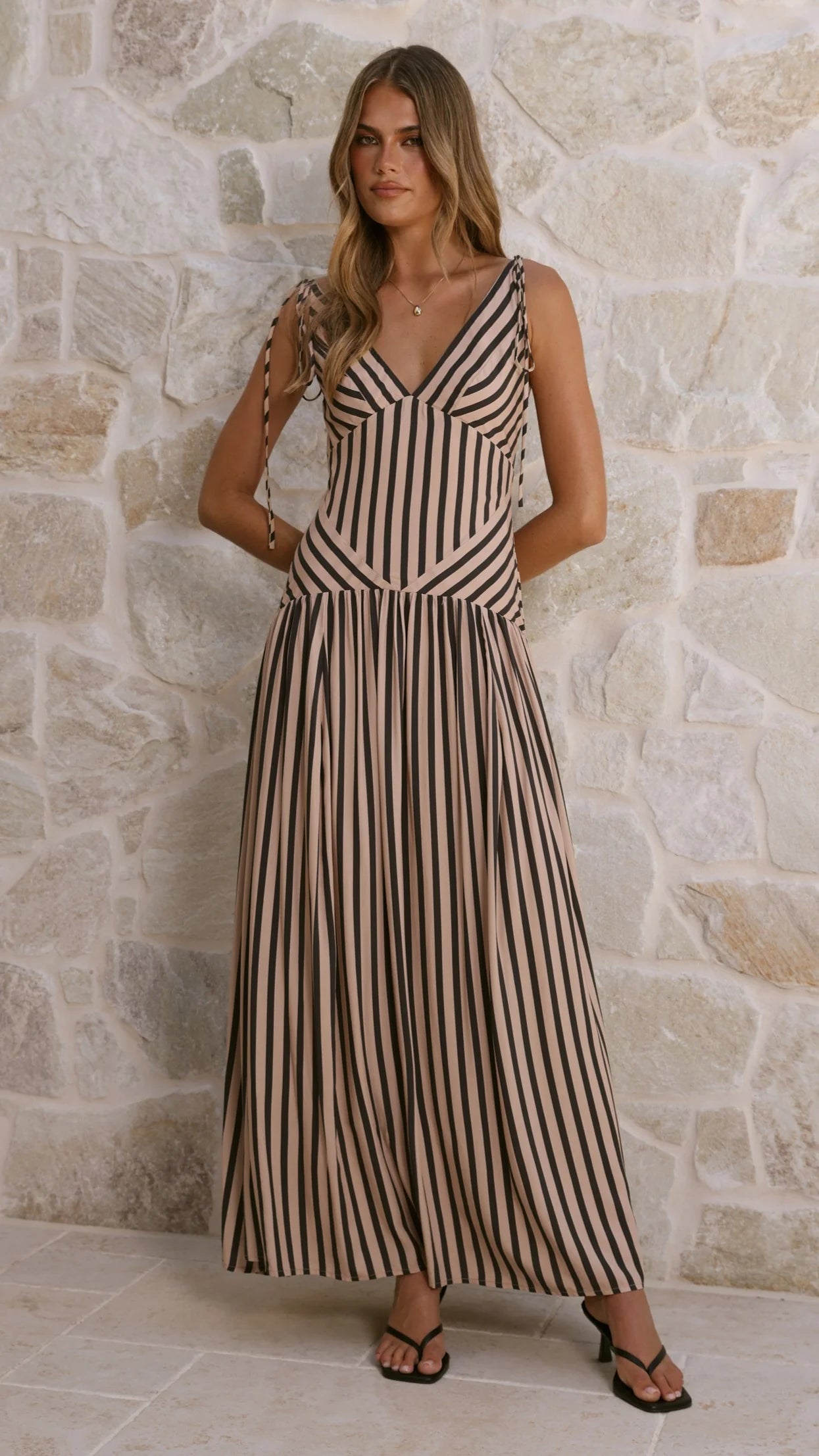 Zoriah Maxi Dress - Black/Beige Stripe