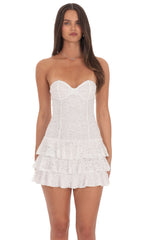 Strapless Floral Mini Dress In White