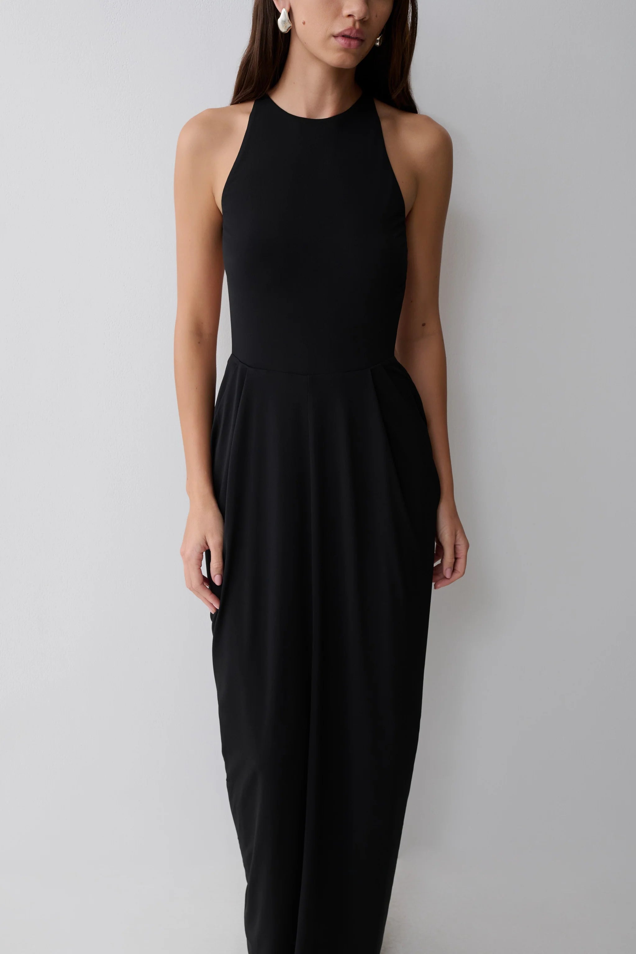 Low Back Halter Maxi Dress - Black