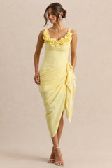 Letitia | Lemon Square-Neck Floral Detailed Wrap Midi Dress