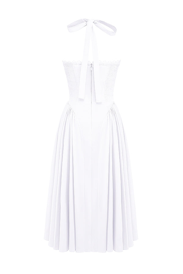 Adabella-White Cotton Halter Sundress