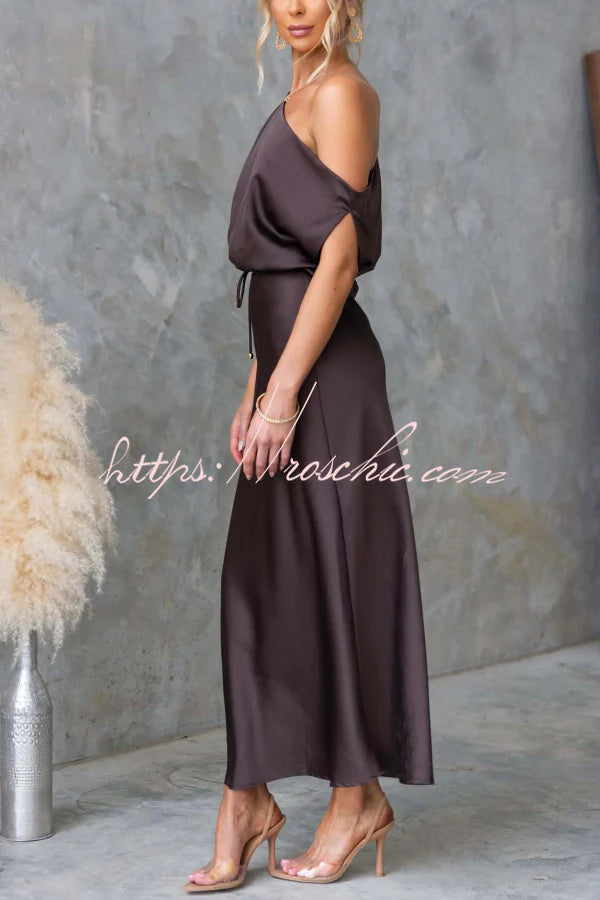 Solid Color One-shoulder Sleeveless Belted Casual Maxi Dress