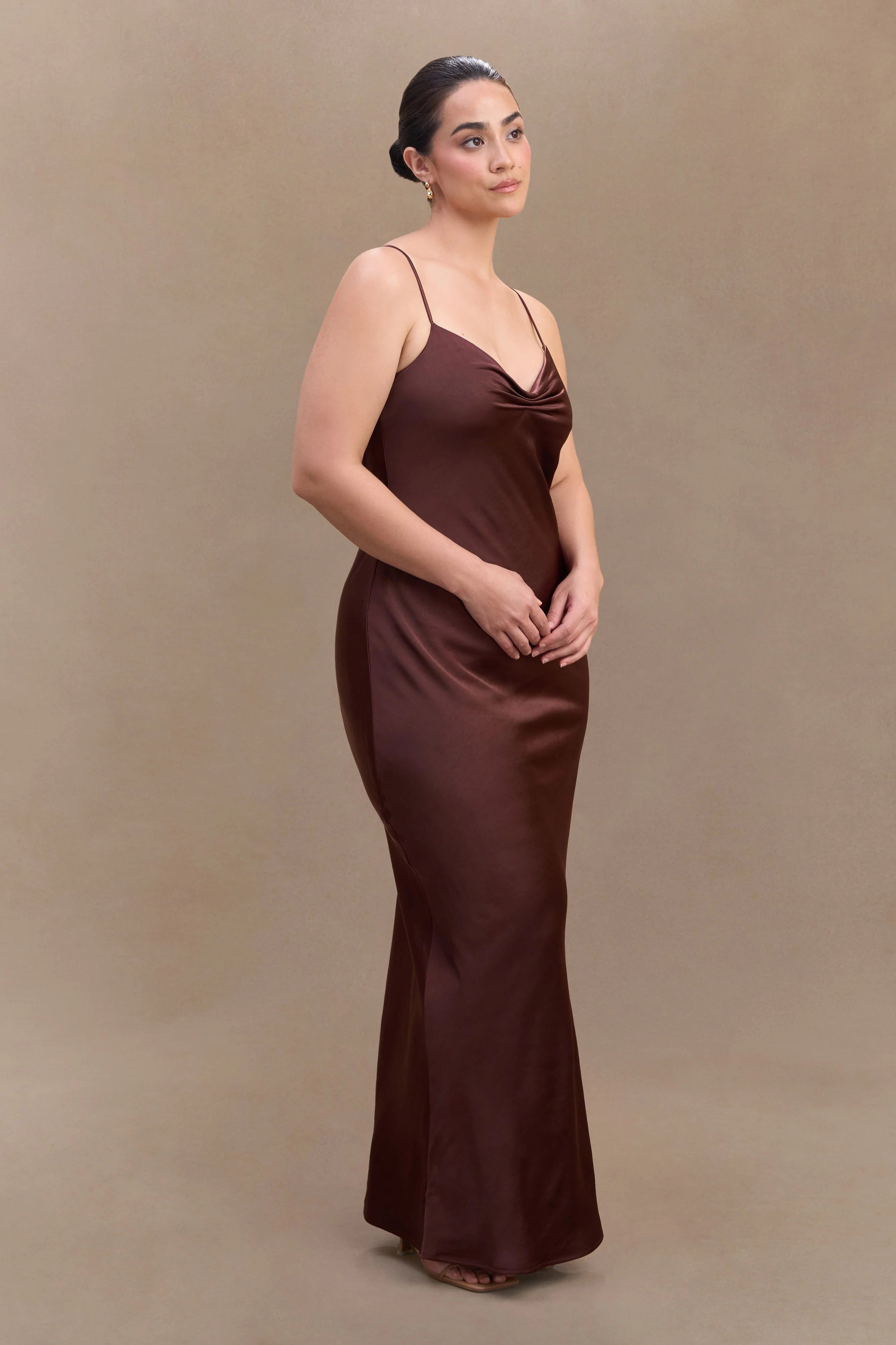 Lilly Sweetheart Satin Maxi Dress - Dark Chocolate