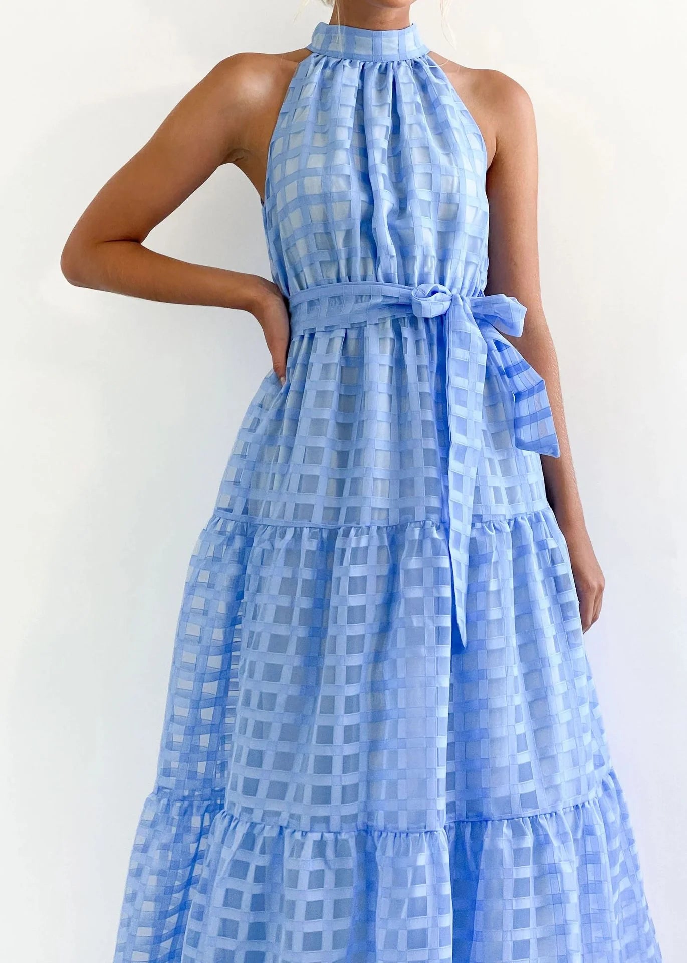 2023 Fashion Trends | Hot Pink Halter Retro Maxi Summer Dress