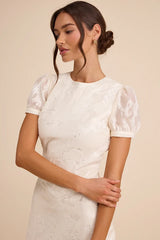 Bridget Ivory Floral Jacquard Puff Sleeve Midi Dress