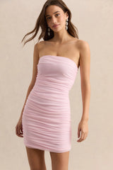 Merisse | Light Pink Bandeau Mini-Dress With Ruched-Detailing