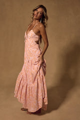 Mykonos Memories Peach and Pink Abstract Maxi Dress With Pockets