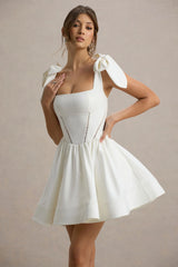 Mochi | White Skater Mini Dress With Bow Straps