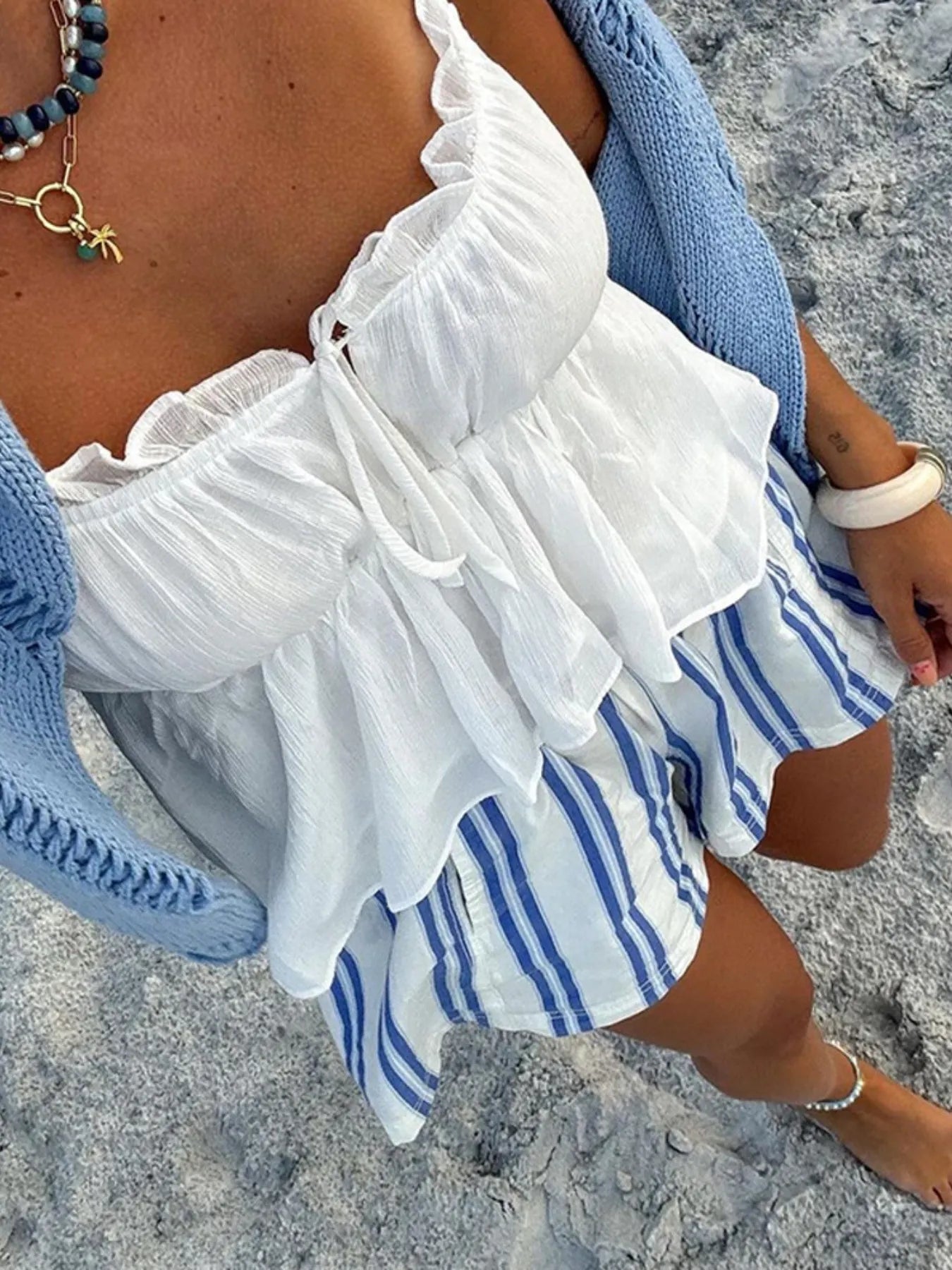 Striped High-Waist Linen Blend Summer Shorts