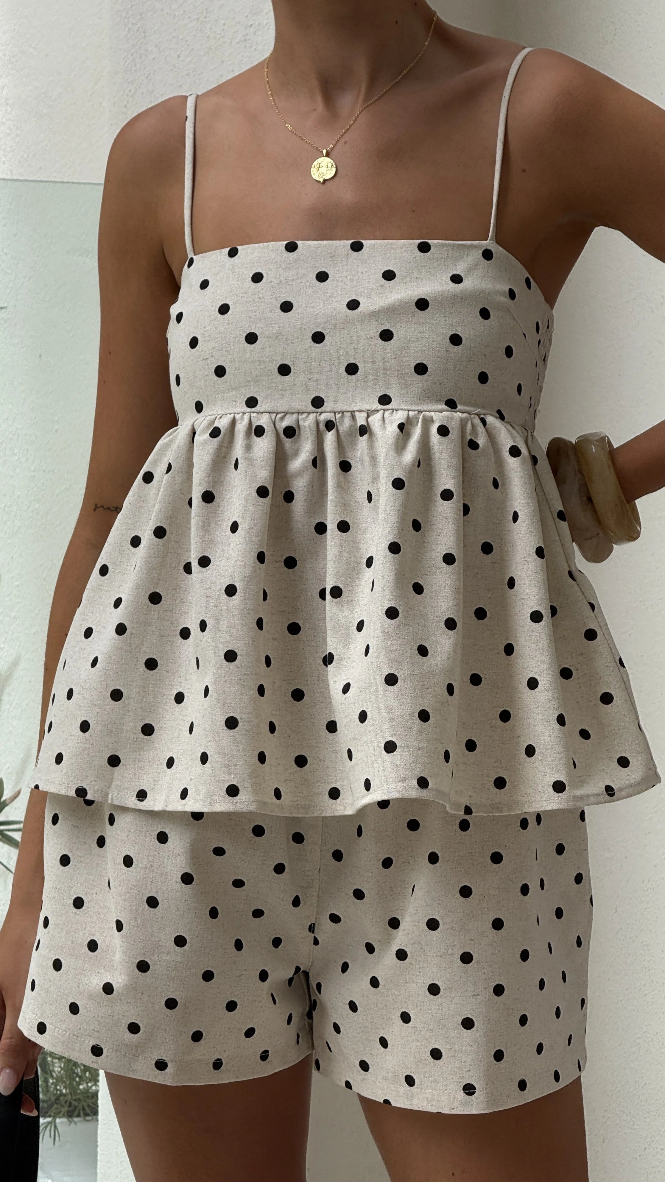 Fiana Top - Beige/Black Polka Dot