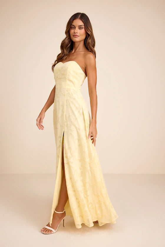 Garden of Romance Light Yellow Burnout Maxi Dress